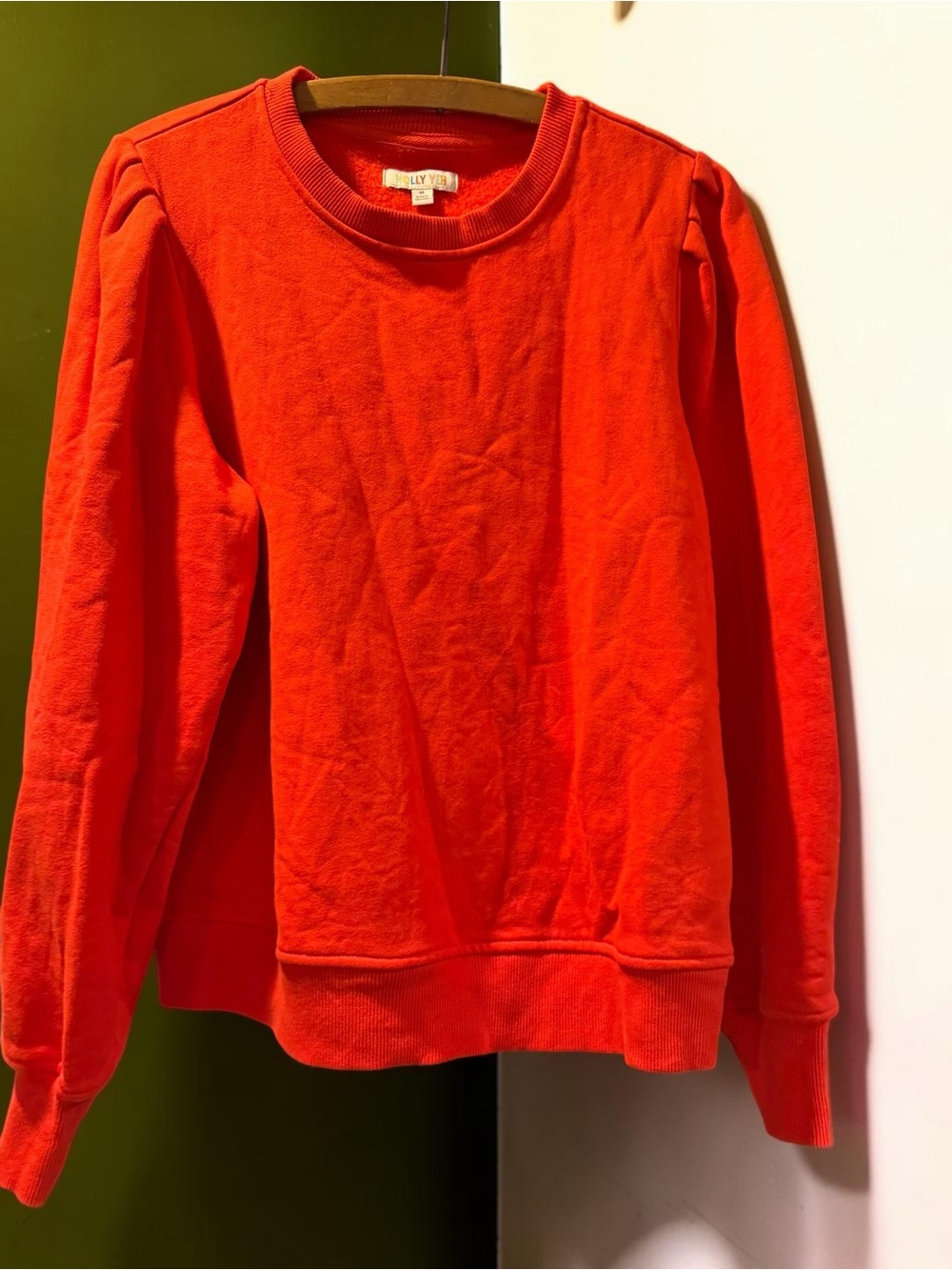 Molly Yeh Red Sweatshirt Puff Shoulder Detail Size M Soft Fleece